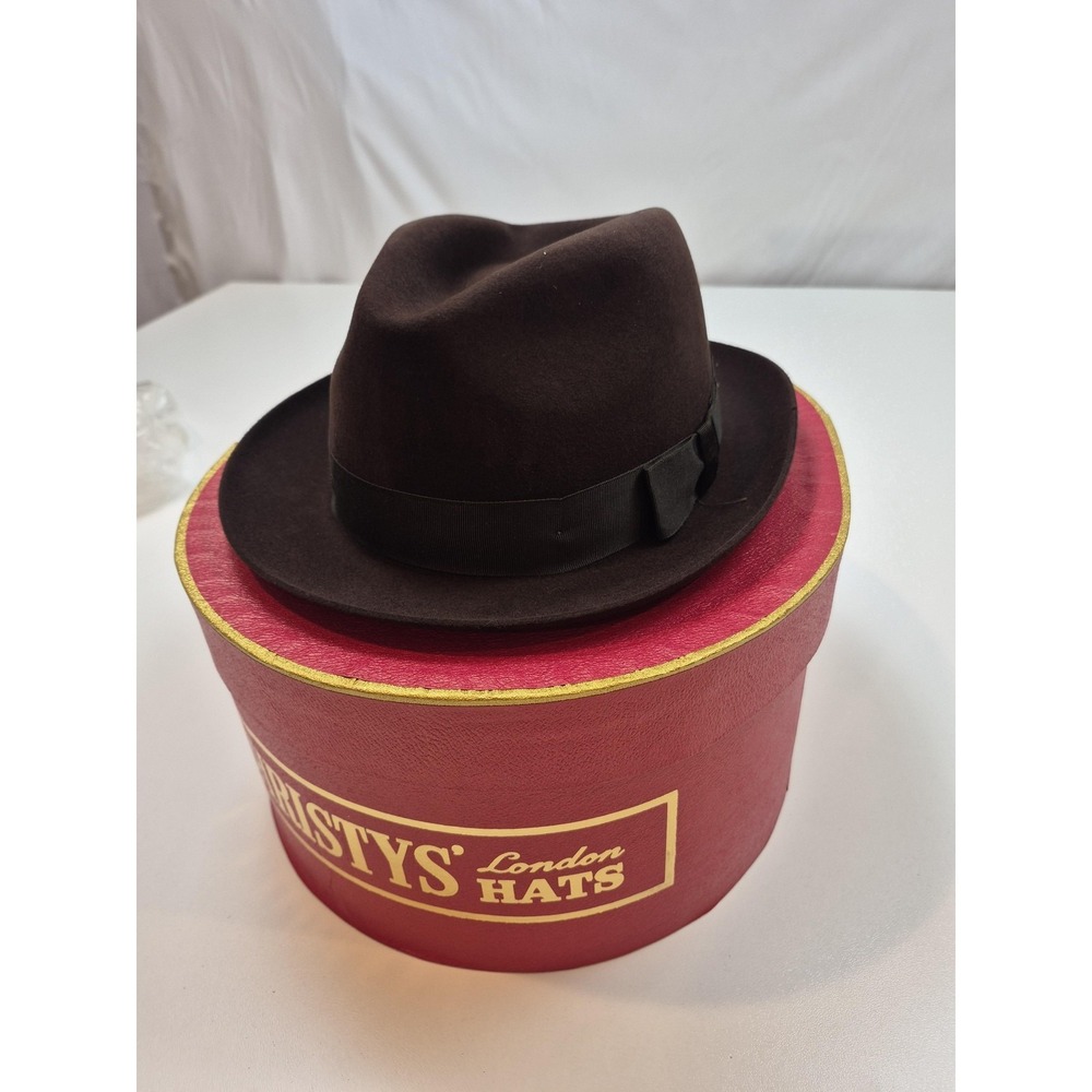 Christys' London Hat Fedora Fitted Mens 7 1/4 Brown Wool Felt Lined England
